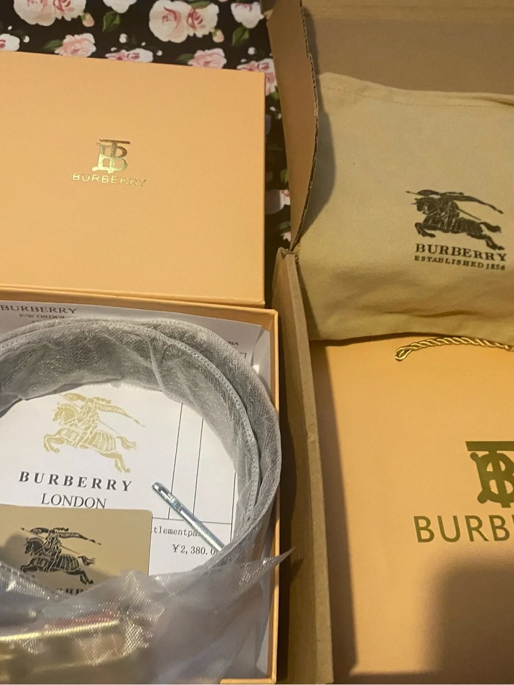 Burberry Plaid Leather Belt with Gold B Initial Buckle
